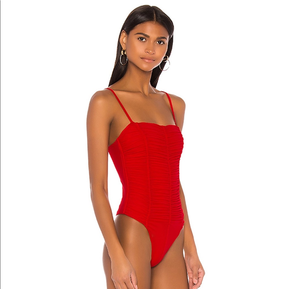 🆕 Superdown Lauryn Ruched Bodysuit in Red